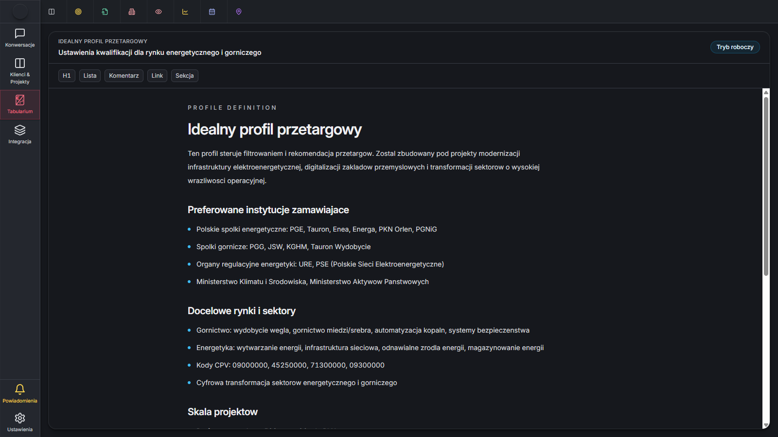 Idealny profil przetargowy